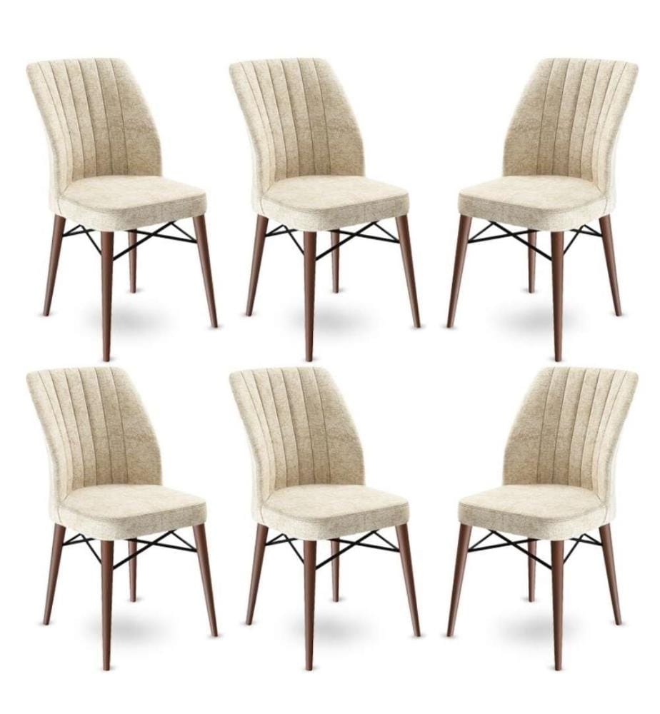 Ensemble de chaises, 6 pièces, crème, marron, châssis : Métal, Tissu : Babyface