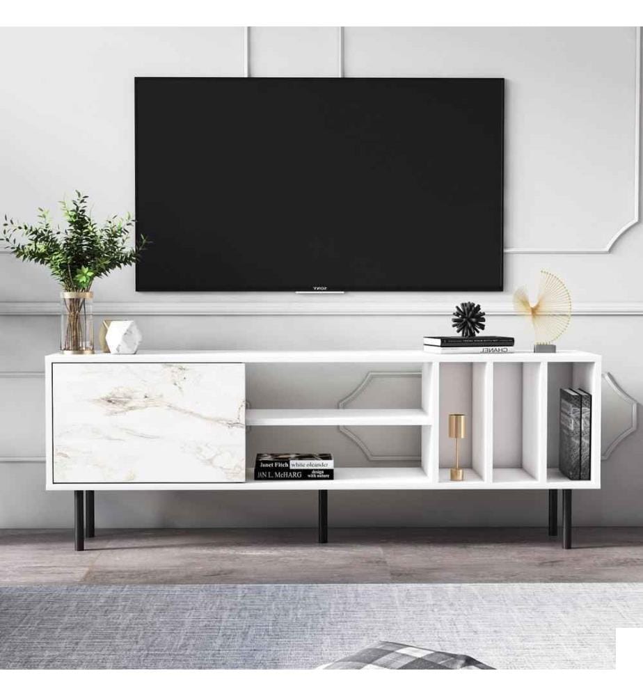 Meuble TV, blanc, panneau de particules mélaminé