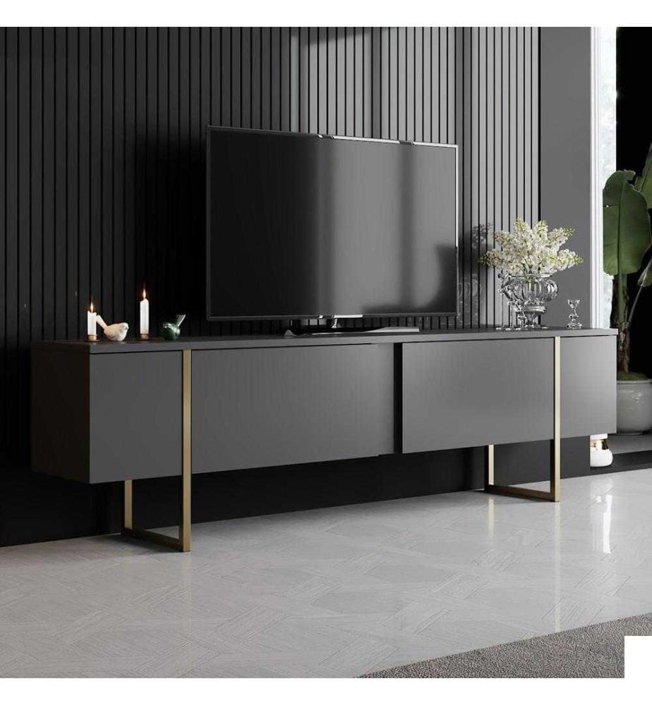 Meuble TV, Anthracite Gold, panneau de particules mélaminé
