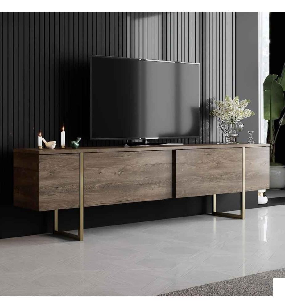 Meuble TV, Noyer Or, Panneau de particules mélaminé
