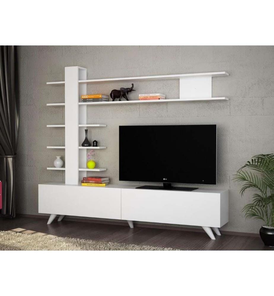 Meuble TV, blanc, panneau de particules mélaminé