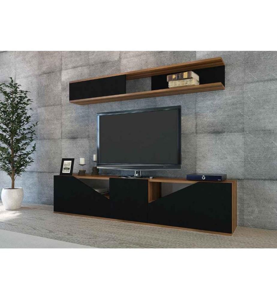 Meuble TV, Noyer Noir, Panneau de particules mélaminé