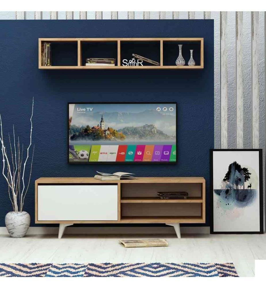 Meuble TV, Chêne blanc, Panneau de particules mélaminé