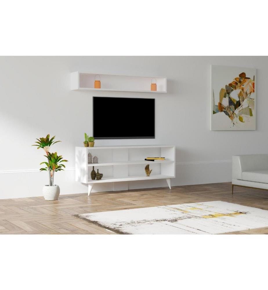 Meuble TV, blanc, panneau de particules mélaminé