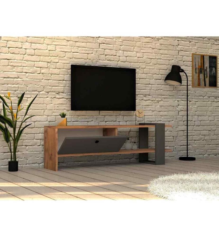 Meuble TV, chêne anthracite, panneau de particules mélaminé