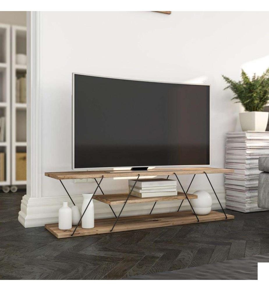 Meuble TV, noyer noir, panneau de particules mélaminé, cadre métallique