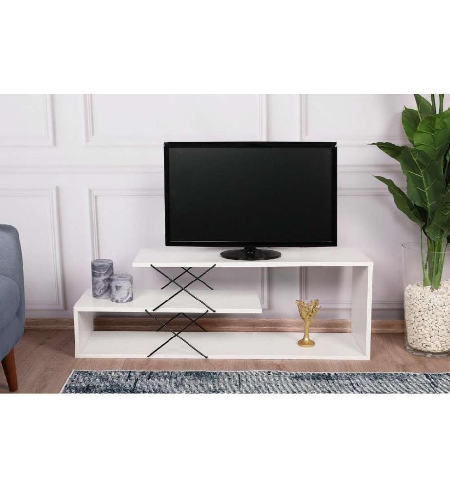 Meuble TV, blanc, panneau de particules mélaminé