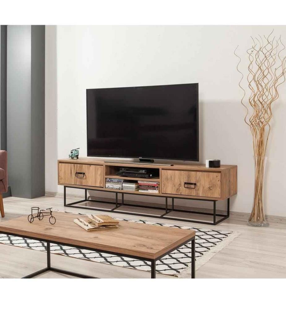 Meuble TV, pin atlantique noir, panneau de particules mélaminé