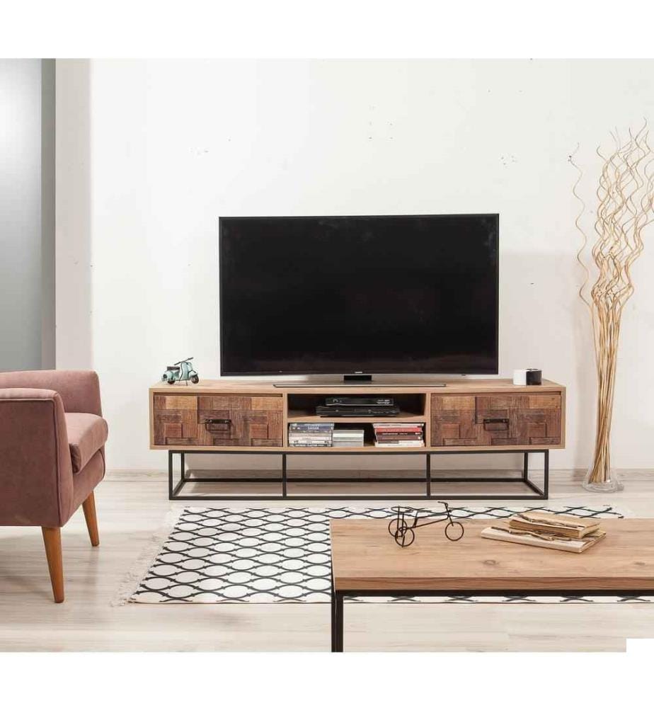 Meuble TV, pin atlantique noir, panneau de particules mélaminé