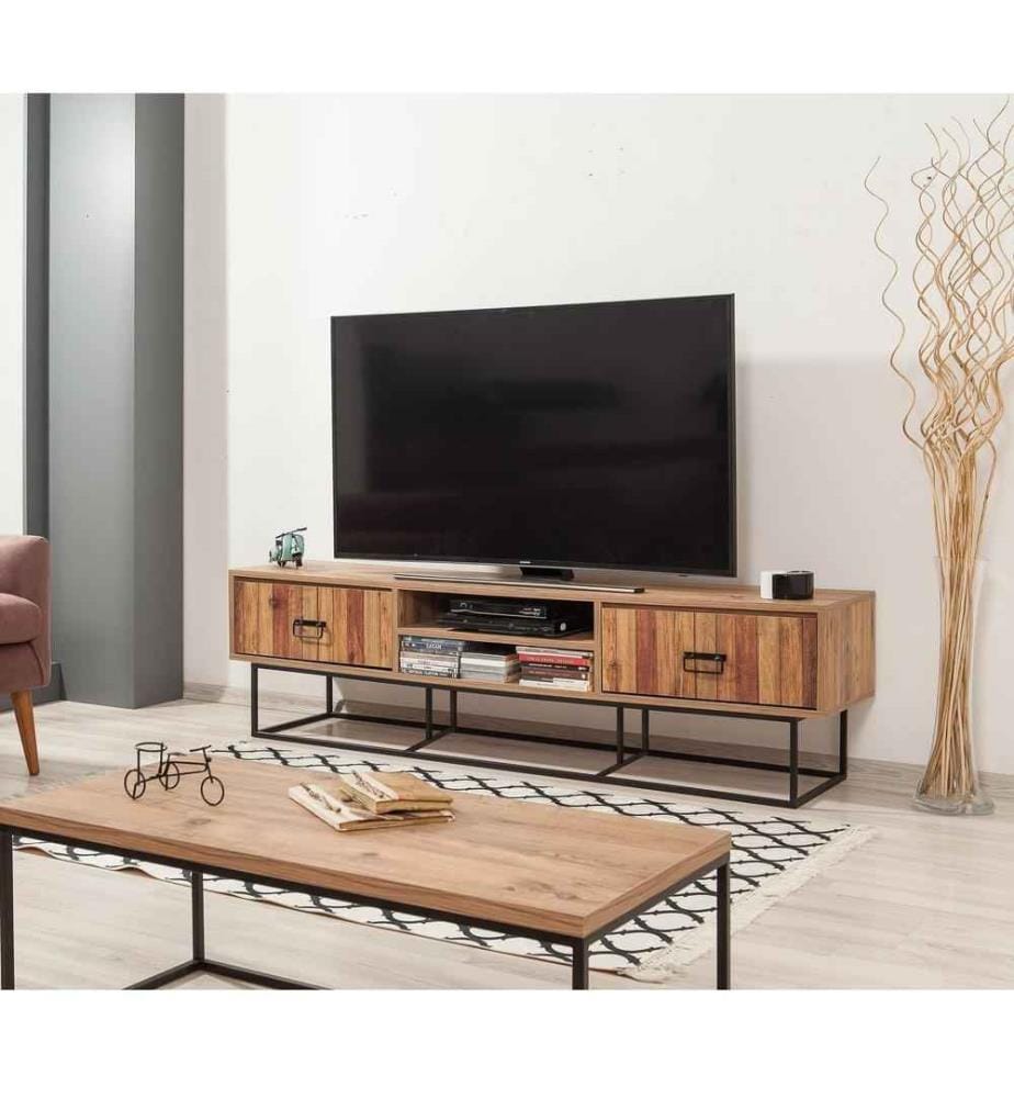 Meuble TV, pin atlantique noir, panneau de particules mélaminé