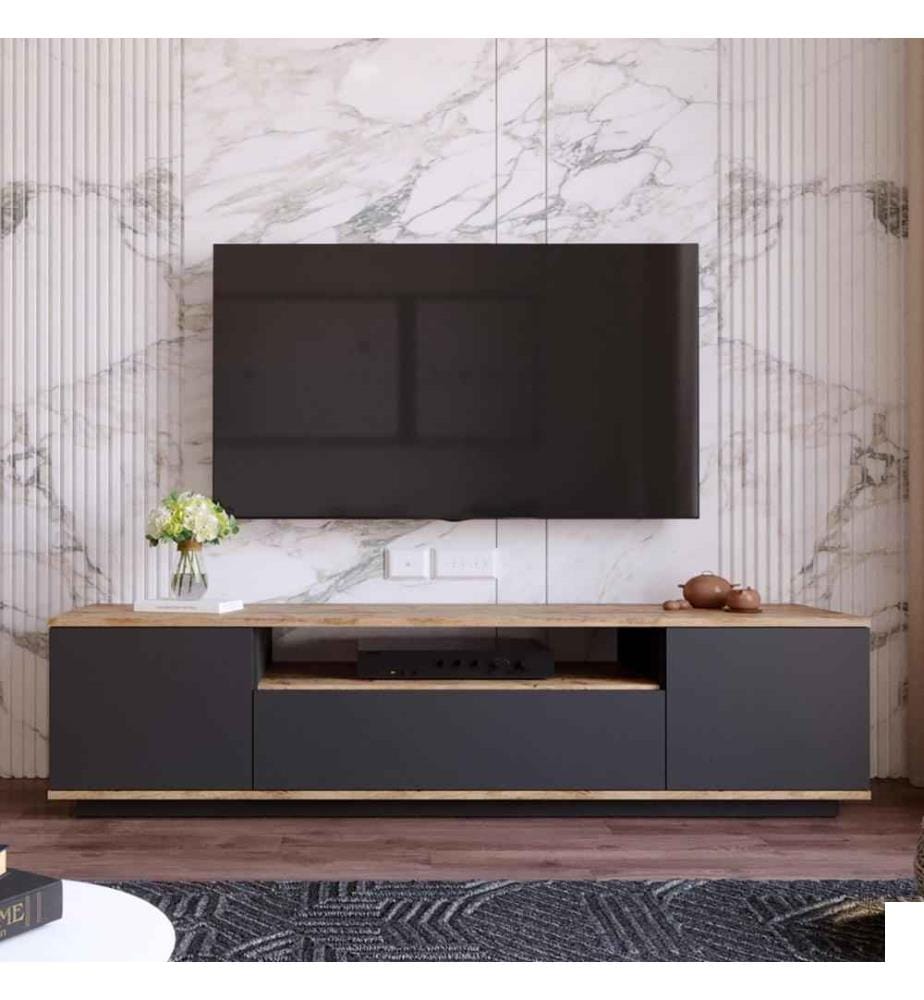 Meuble TV, pin atlantique anthracite, panneau de particules mélaminé