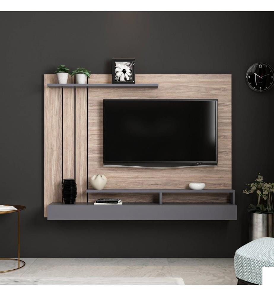 Meuble TV, Fume, Chêne, Panneau de particules mélaminé