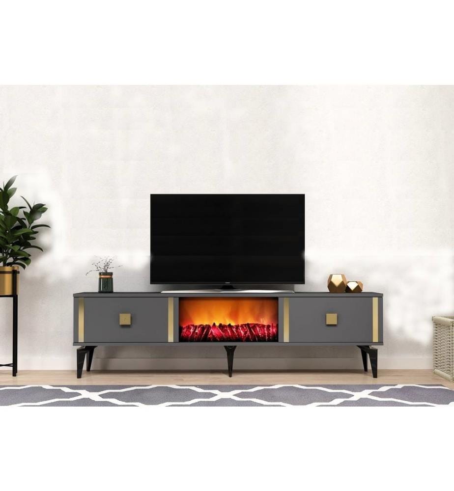 Meuble TV, Anthracite, Or, panneau de particules mélaminé
