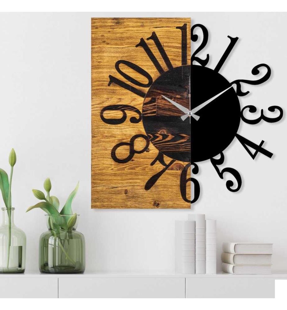 Horloge murale décorative en bois, noyer, noir, bois