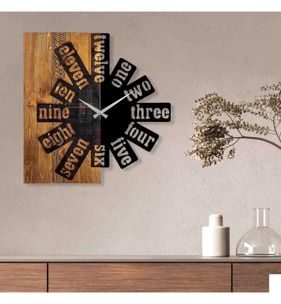 Horloge murale décorative en bois, noyer clair noir, bois