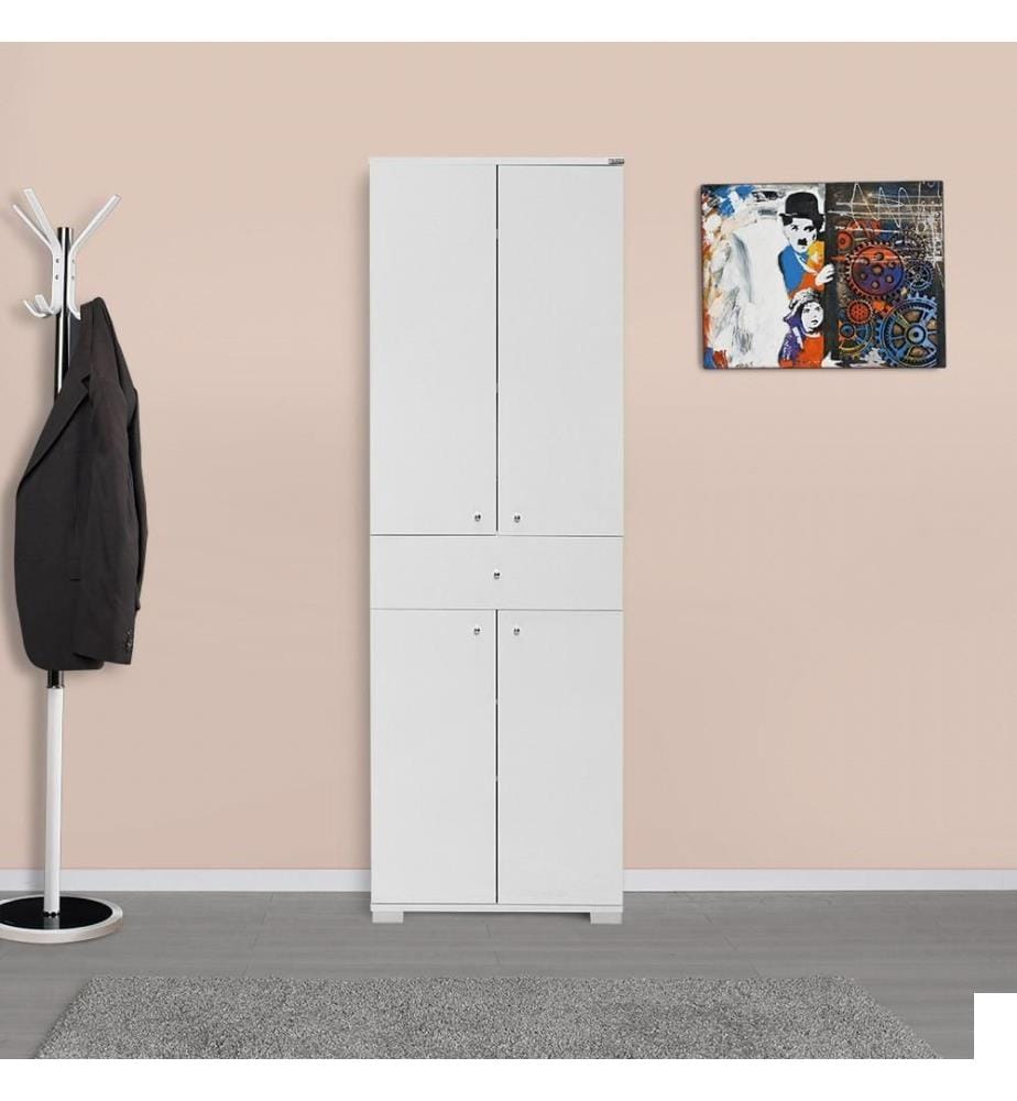 Armoire multifonctions, blanc, panneau de particules mélaminé