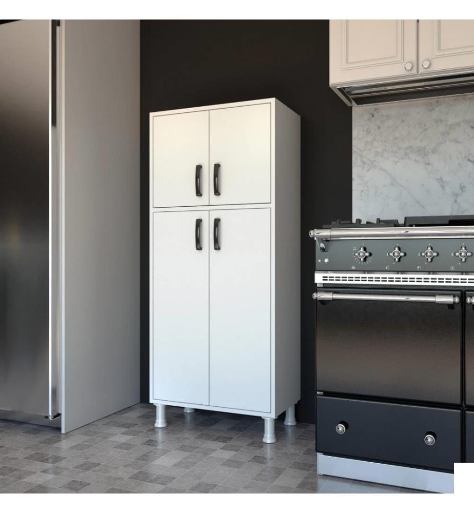 Armoire multifonctions, blanc, panneau de particules mélaminé