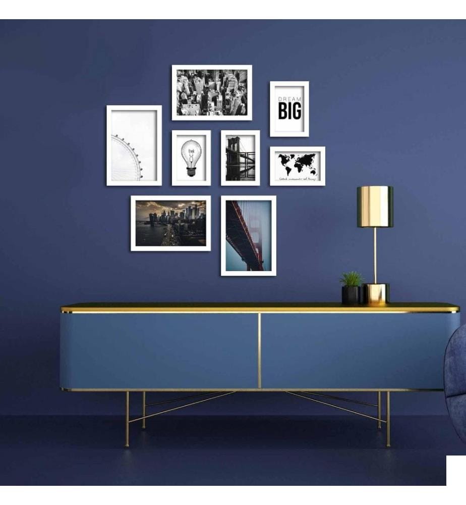 Peinture décorative encadrée MDF, 8 pièces, Multicolore, MDF, Cadre en plastique