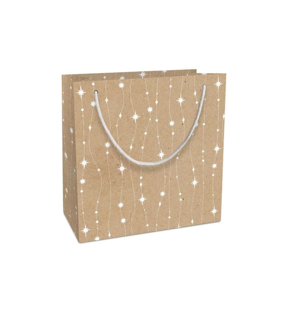 Braun + Company Sac cadeau Chaîne à paillettes 20 x 21 x 8 cm, marron/blanc