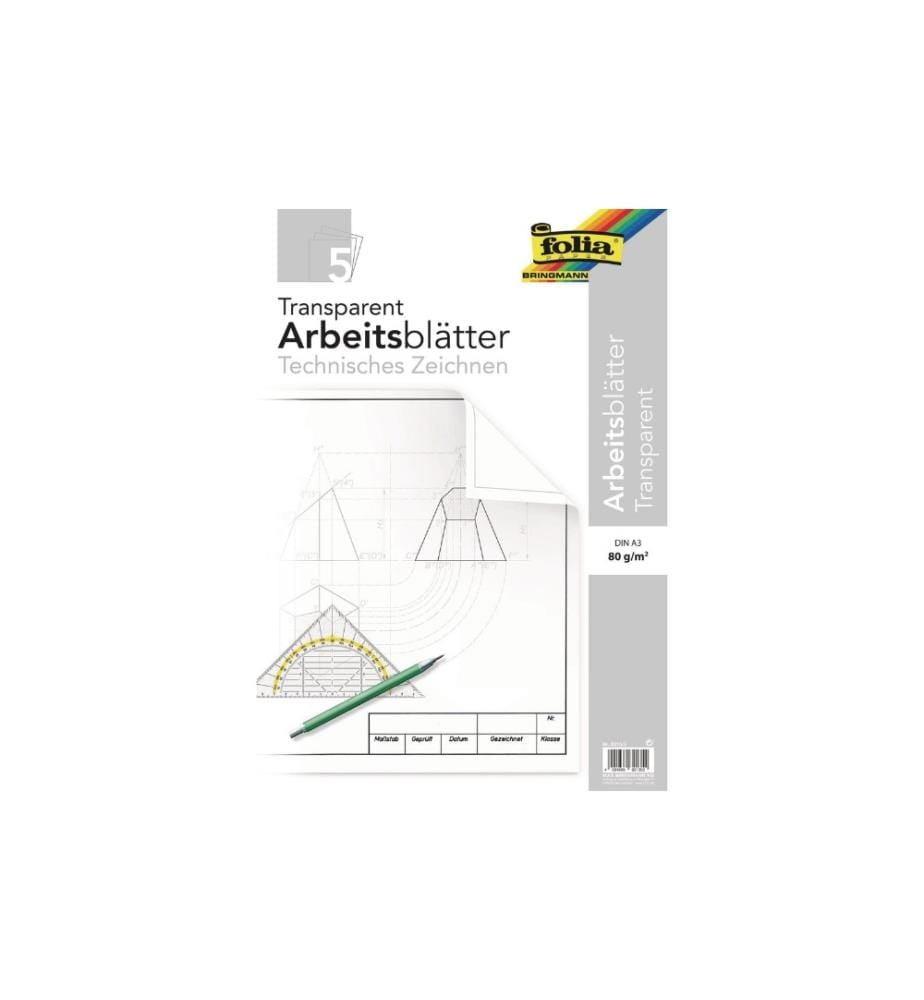 FOLIA - Feuilles de travail Dessin technique, 80g/m², A3, 5 feuilles