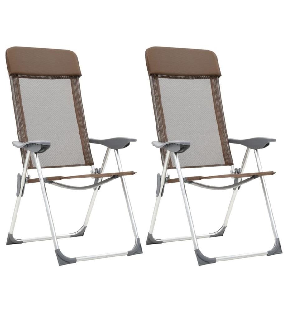 Chaises de camping pliables 2 pcs Marron Aluminium