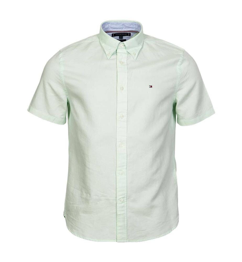 Chemise solide en lin - Vert opale