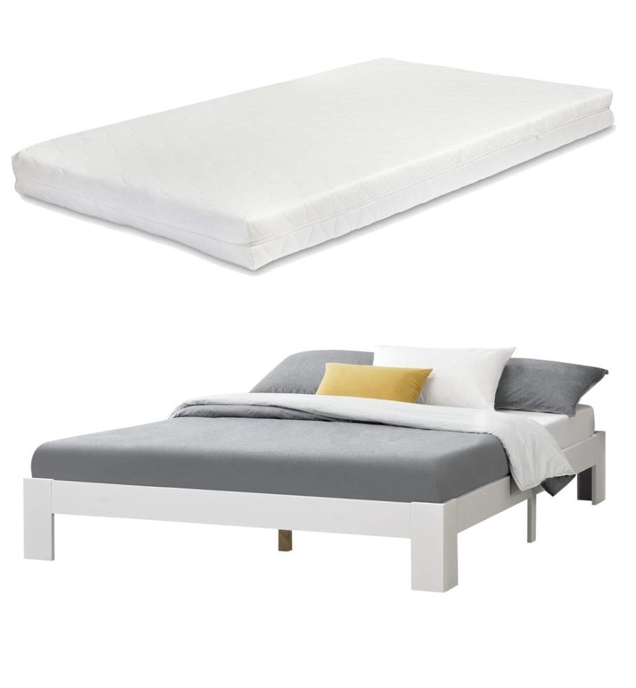 Lit en bois Raisio 140x200 cm avec matelas à froid blanc