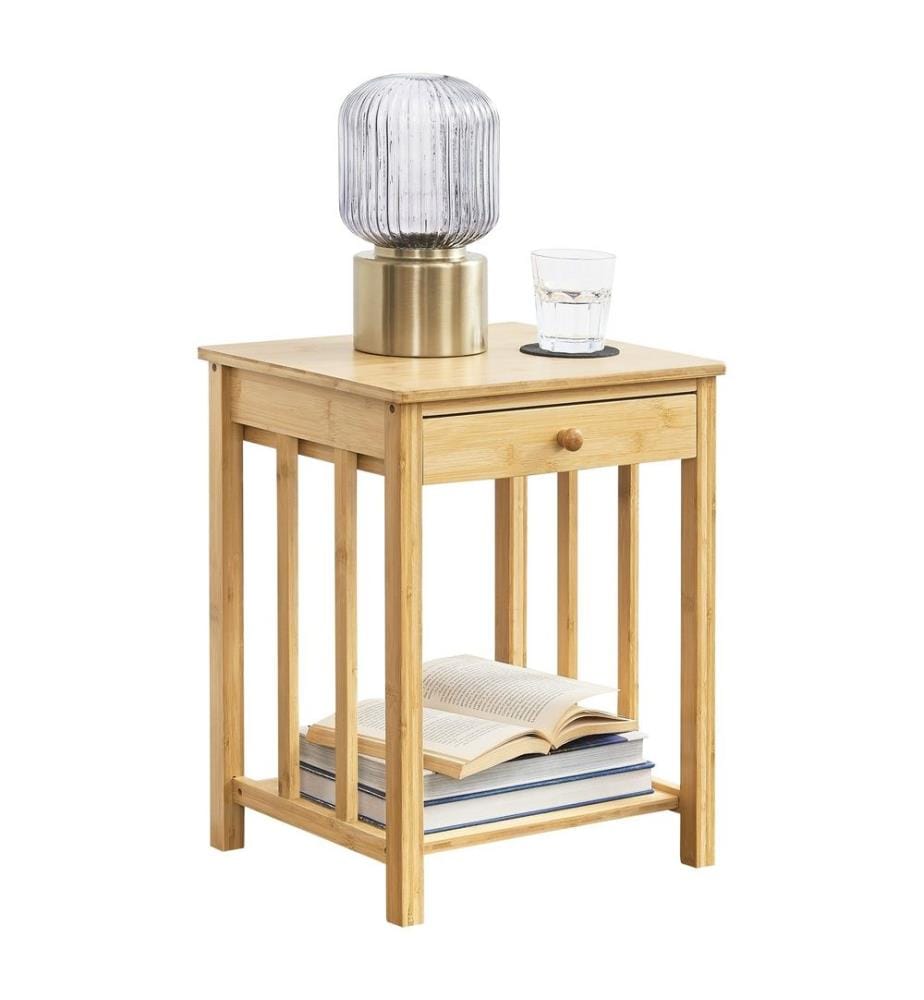 Table de nuit Ranua avec tiroir bambou 51x40x35 cm