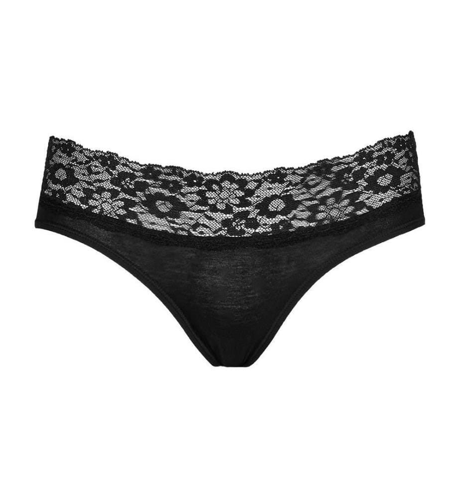 Culotte Hiphugger en coton avec taille en dentelle - Noir
