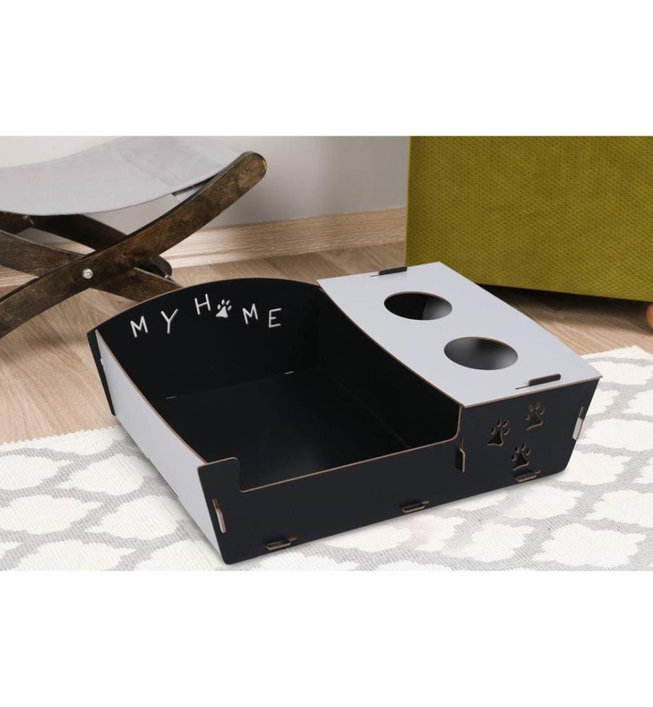 Lit pour chat, Noir Blanc, MDF, Lit pour chat démonté