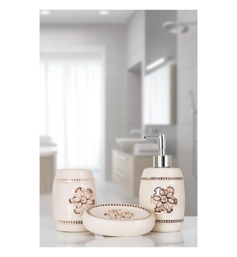 Ensemble de salle de bains, 3 pièces, crème, céramique