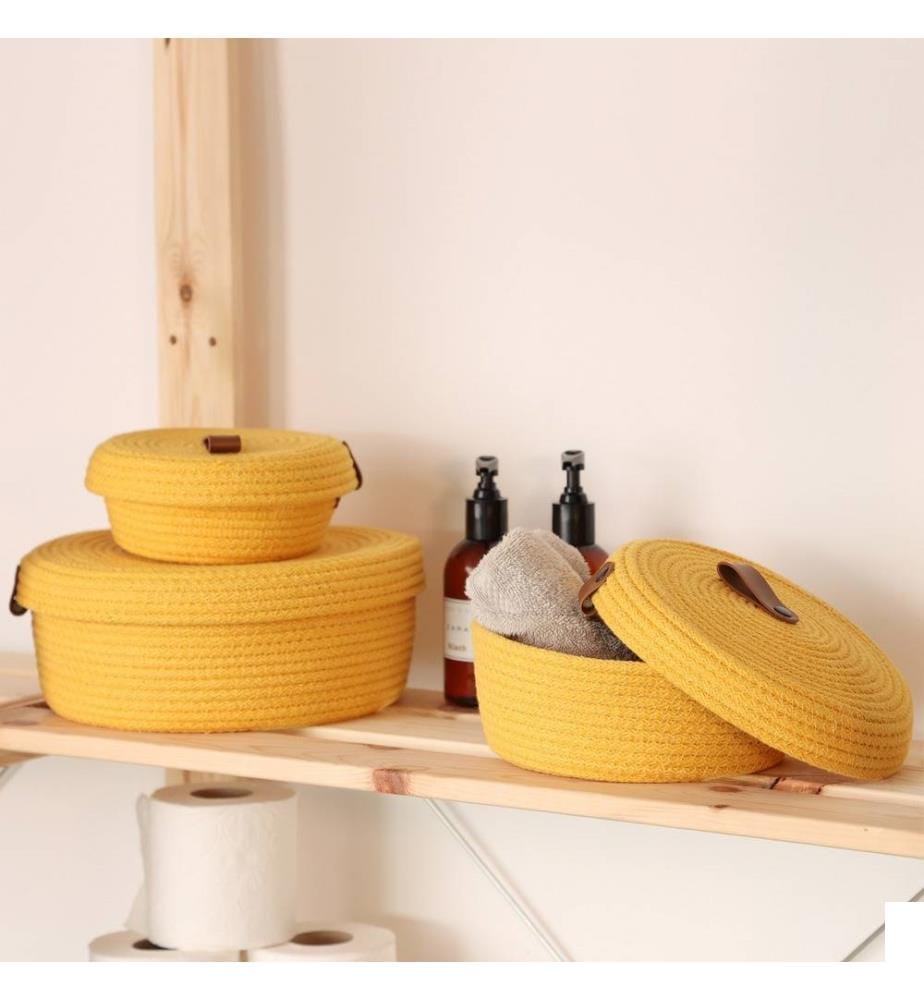 Panier en coton, 3 pièces, jaune, 100% coton corde de jute, fait à la main