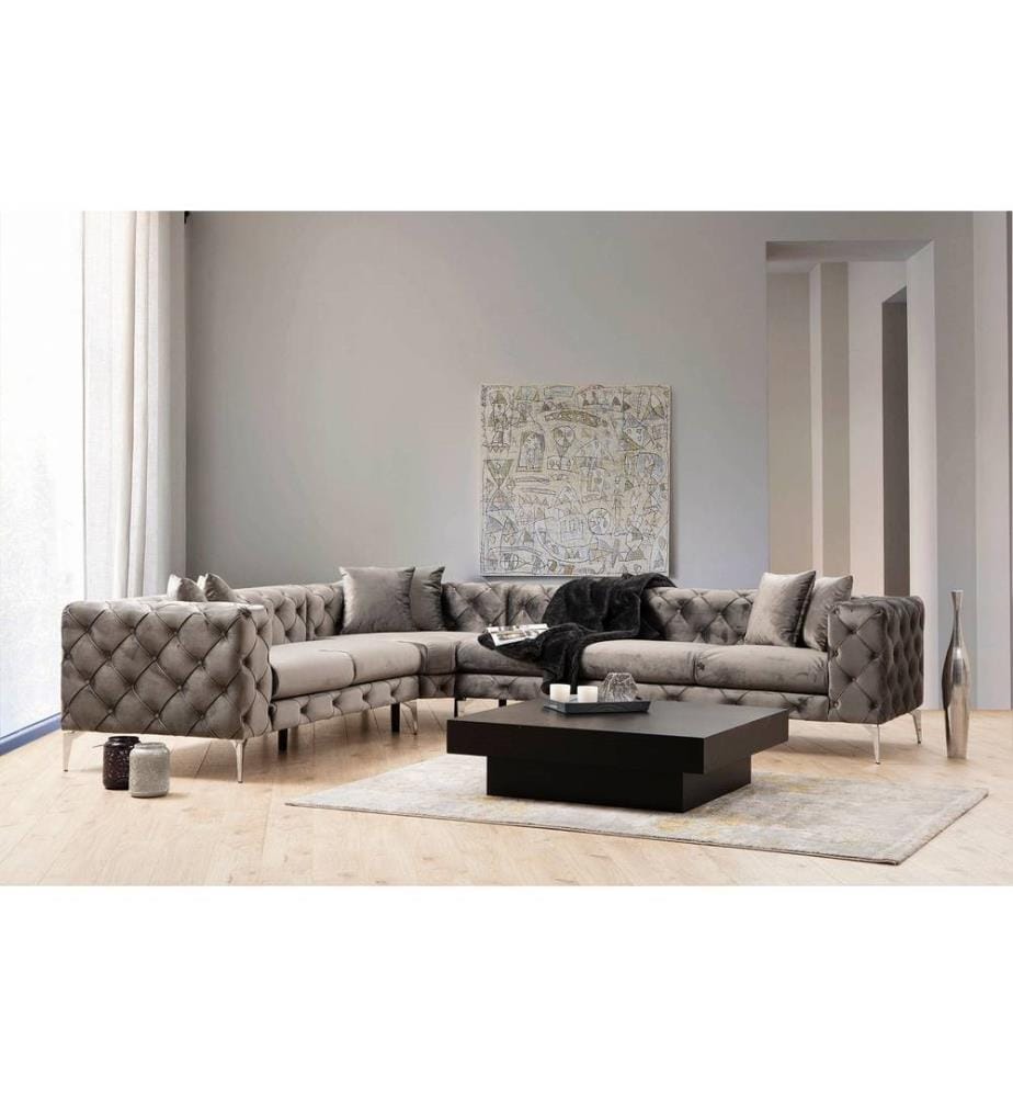 Canapé d'angle, anthracite, cadre en hêtre - aggloméré, tissu polyester