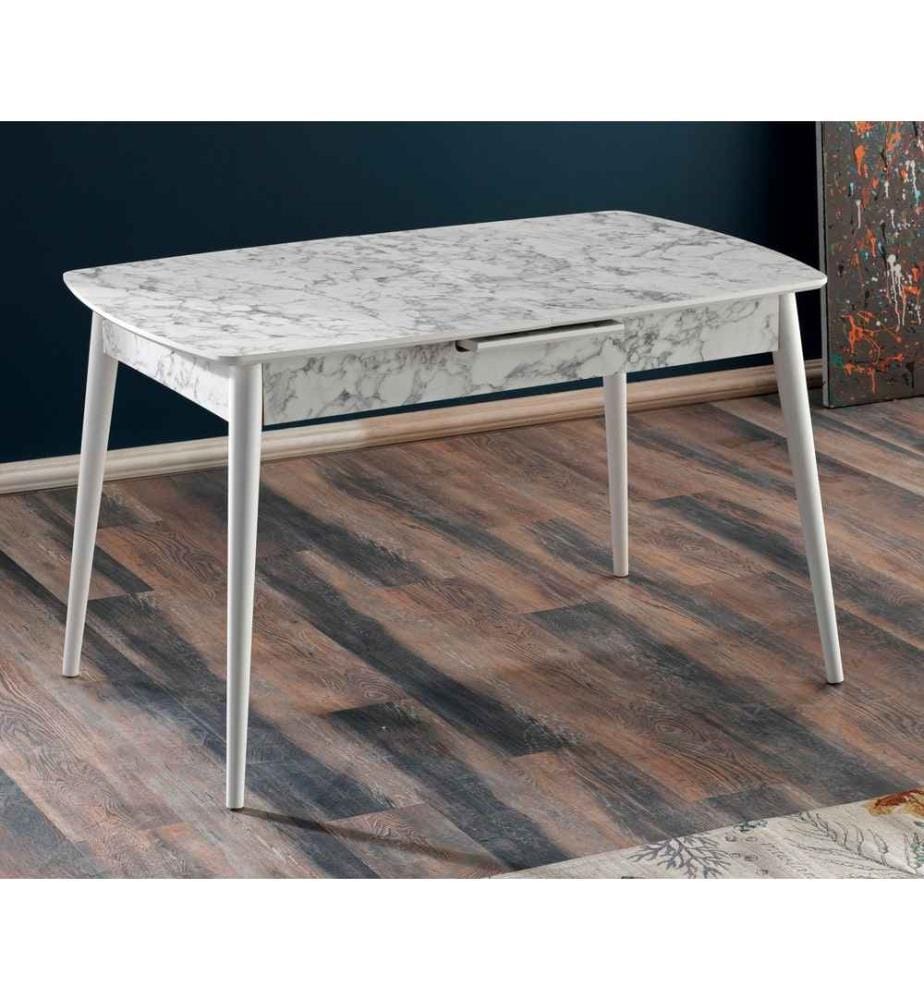 Table de salle à manger extensible, blanc, gris, panneau de particules mélaminé