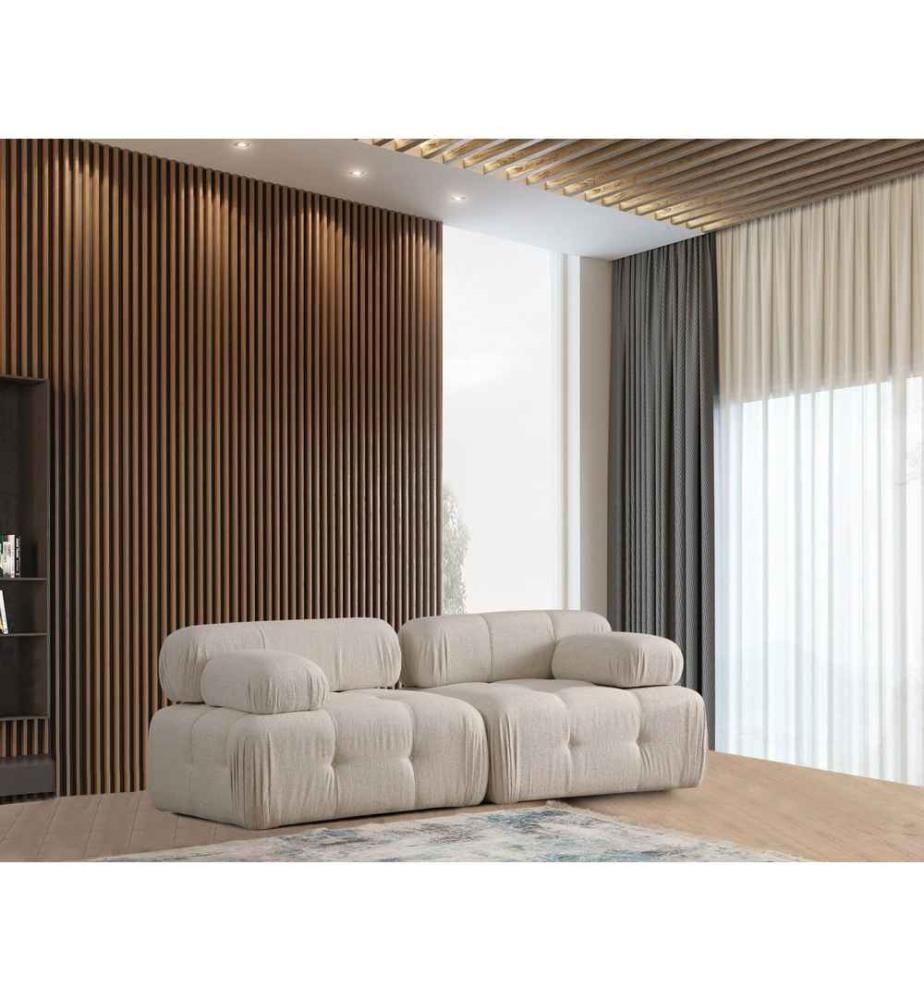 Canapé 2 places, crème, châssis : Bois de hêtre - panneau de particules, Tissu : 100% polyester