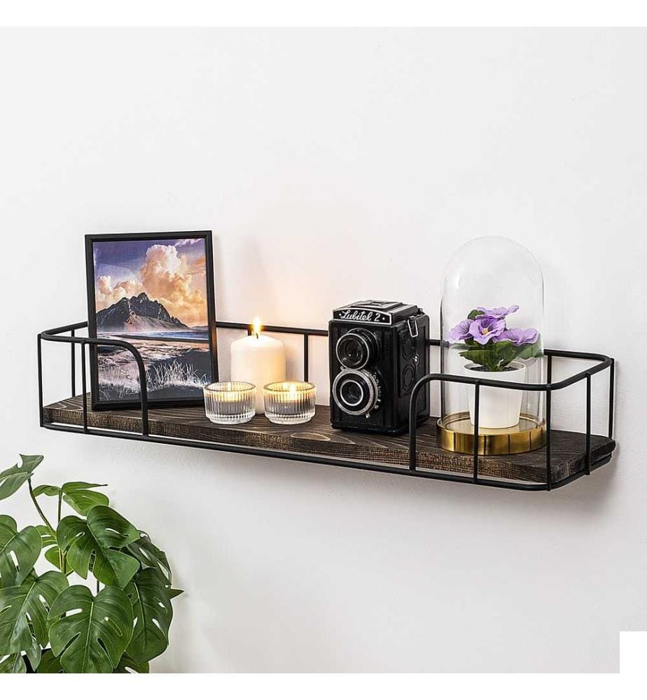 Etagère murale, noyer noir, bois d'épicéa, cadre en métal