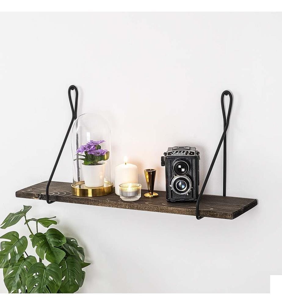 Etagère murale, noyer noir, bois d'épicéa, cadre en métal