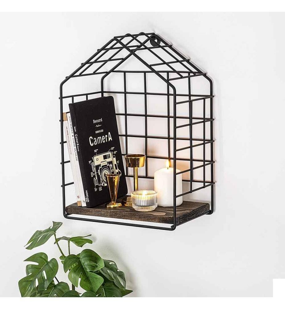 Etagère murale, noyer noir, bois d'épicéa, cadre en métal