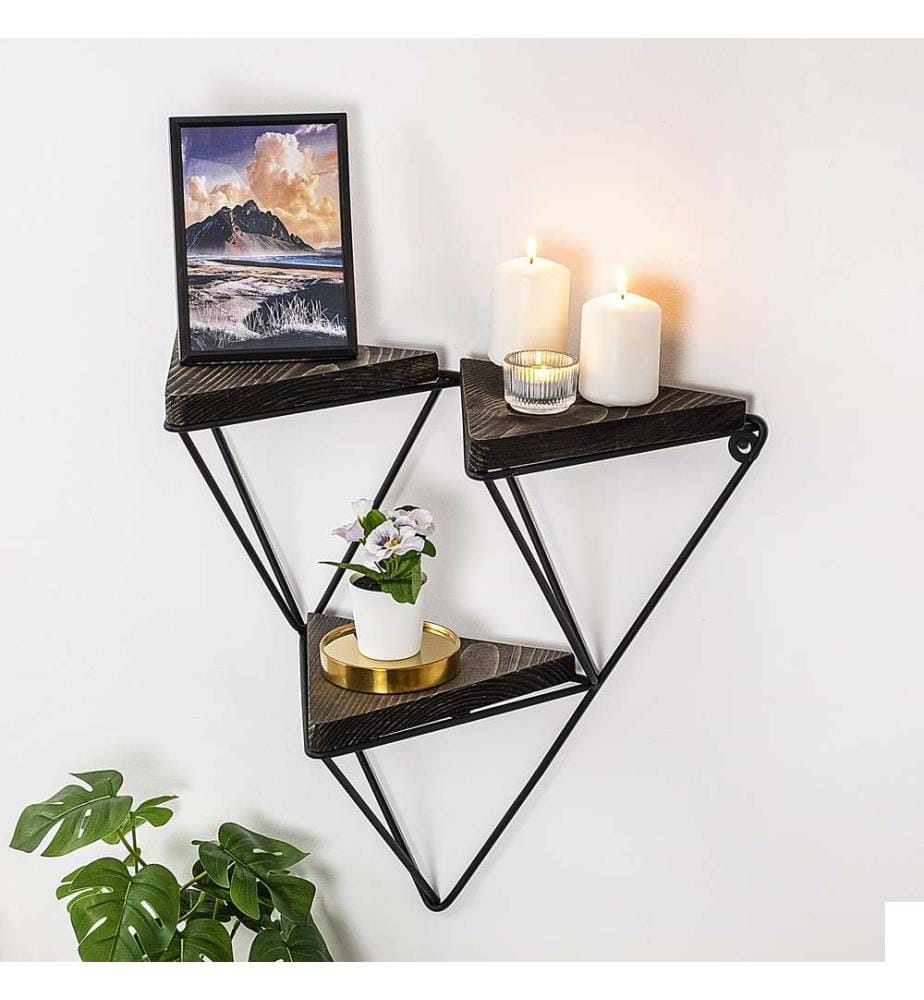 Etagère murale, noyer noir, bois d'épicéa, cadre en métal