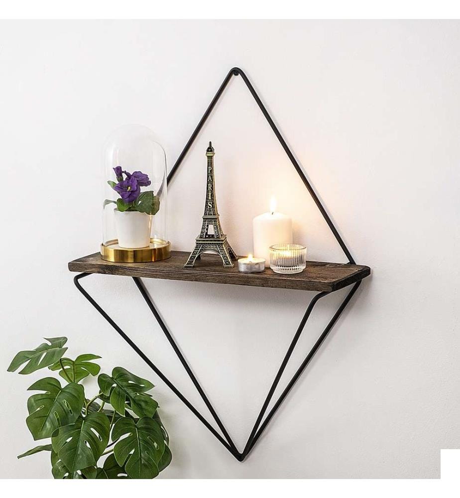 Etagère murale, noyer noir, bois d'épicéa, cadre en métal