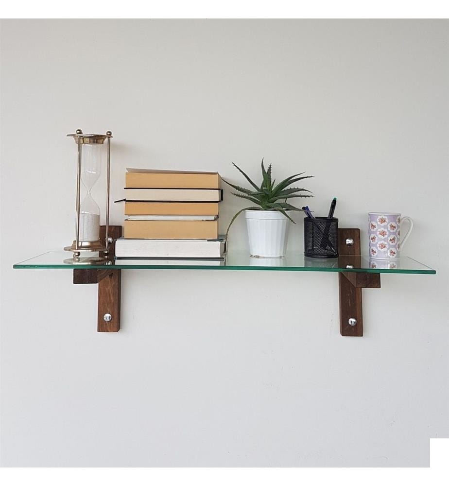Etagère murale, noyer, verre trempé