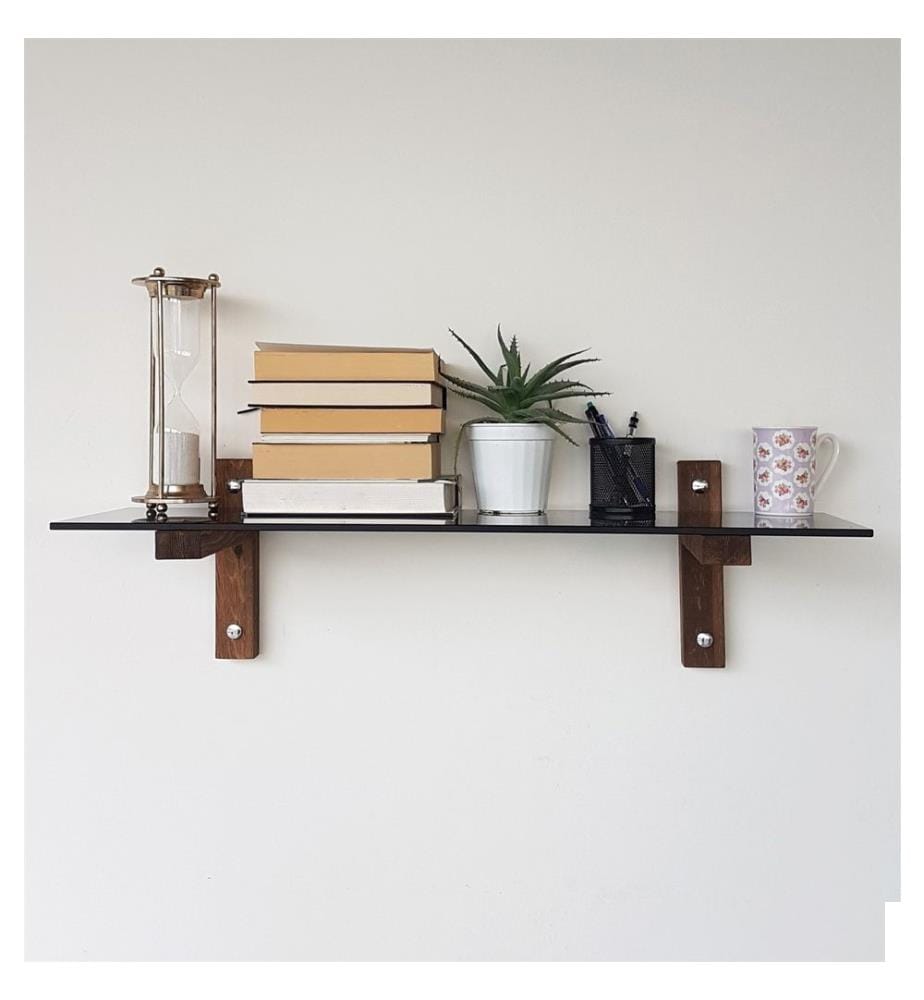 Etagère murale, fumée de noyer, verre trempé