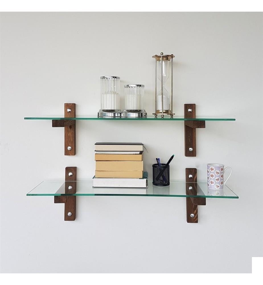Etagère murale, noyer, verre trempé