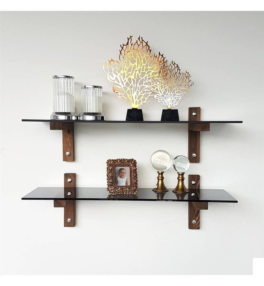 Etagère murale, fumée de noyer, verre trempé
