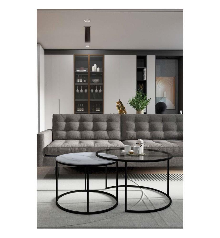 Table basse, Transparent, Marbre, Blanc, Dessus : Verre trempé, Dessous : MDF