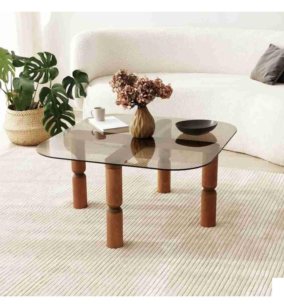 Table basse, Noyer, Bronze, Verre trempé , Cadre : Bois massif