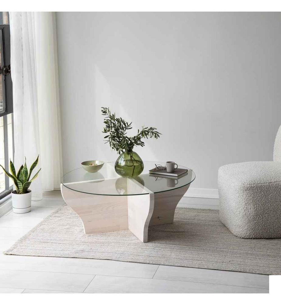 Table basse, blanc, verre trempé, cadre : Bois massif