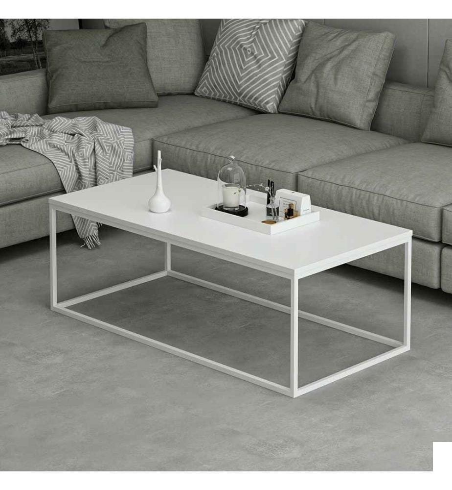 Table basse, blanc, panneau de particules mélaminé, structure métallique