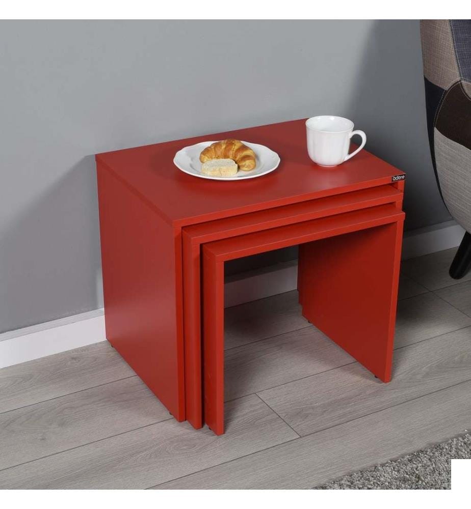 Table gigogne, rouge, panneau de particules mélaminé