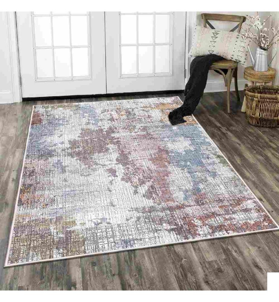 Tapis, blanc, rouge tuile, bleu, violet, 100% coton, 80 x 120 cm
